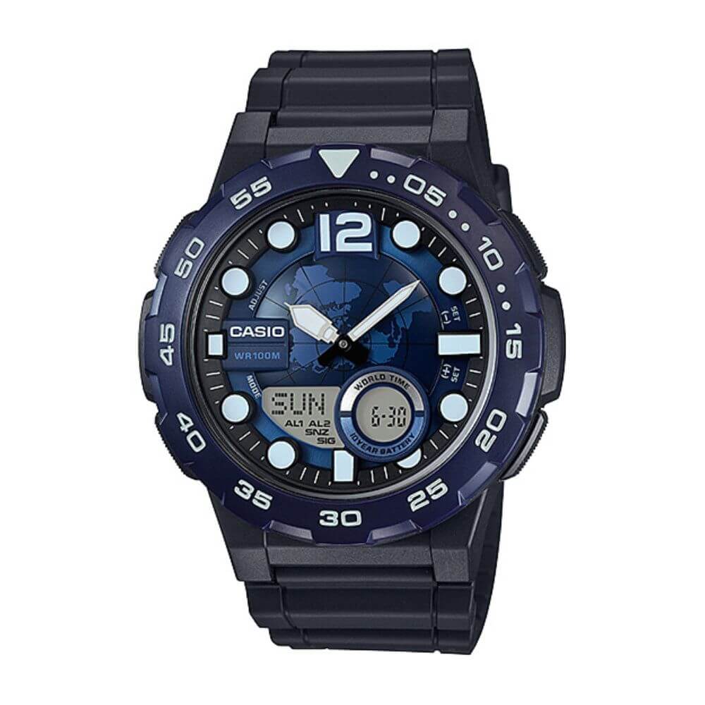 Casio Youth World Time Resin Belt Watch AEQ-100W-2AVDF