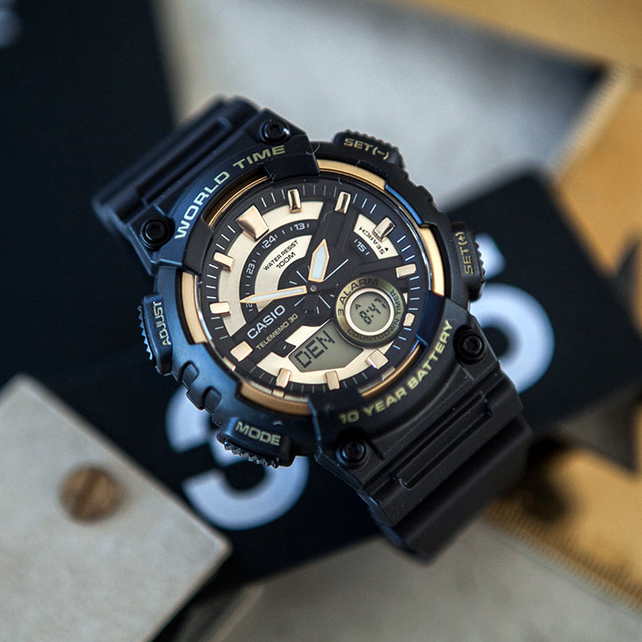 Casio Youth Dual Time Resin Belt Watch AEQ-110BW-9AVDF