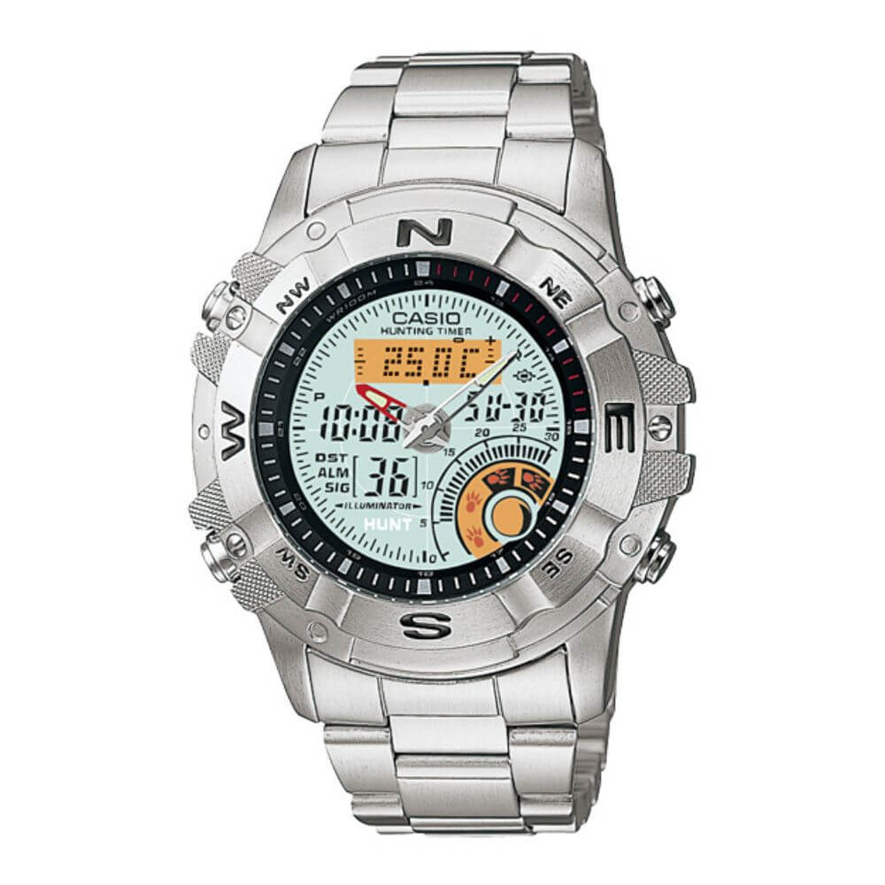 Casio Youth Hunting Timer Stainless Steel Chain Watch AMW-704D-7AVDF