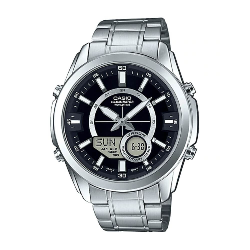 Casio Enticer Dual Time Multifunction Chain Watch AMW-810D-1AVDF