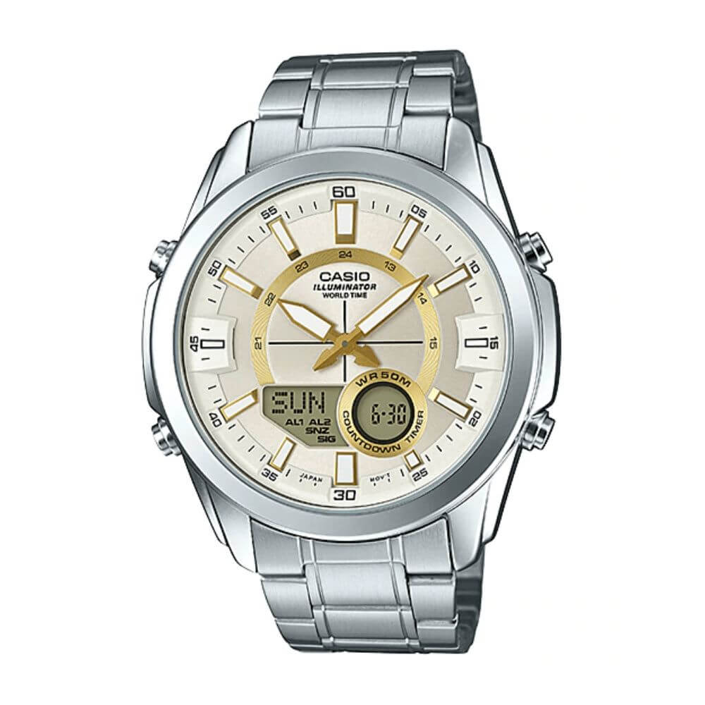 Casio Enticer Dual Time Multifunction Chain Watch AMW-810D-9AVDF