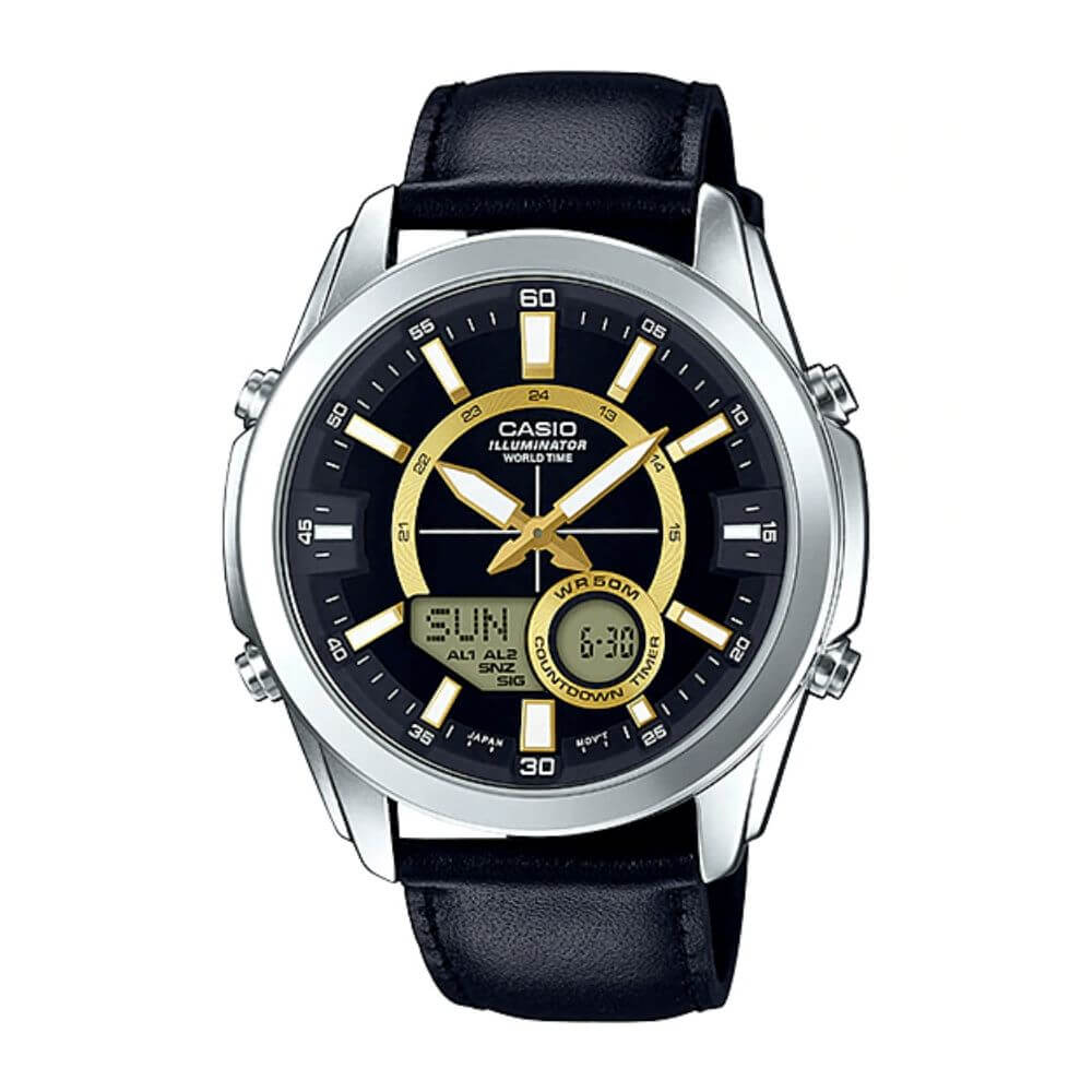 Casio Enticer Dual Time Multifunction Leather Belt Watch AMW-810L-1AVDF