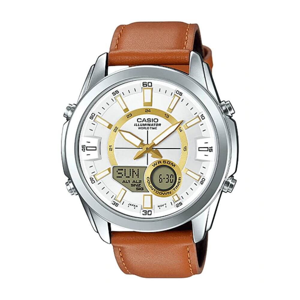 Casio Enticer Dual Time Multifunction Leather Belt Watch AMW-810L-5AVDF