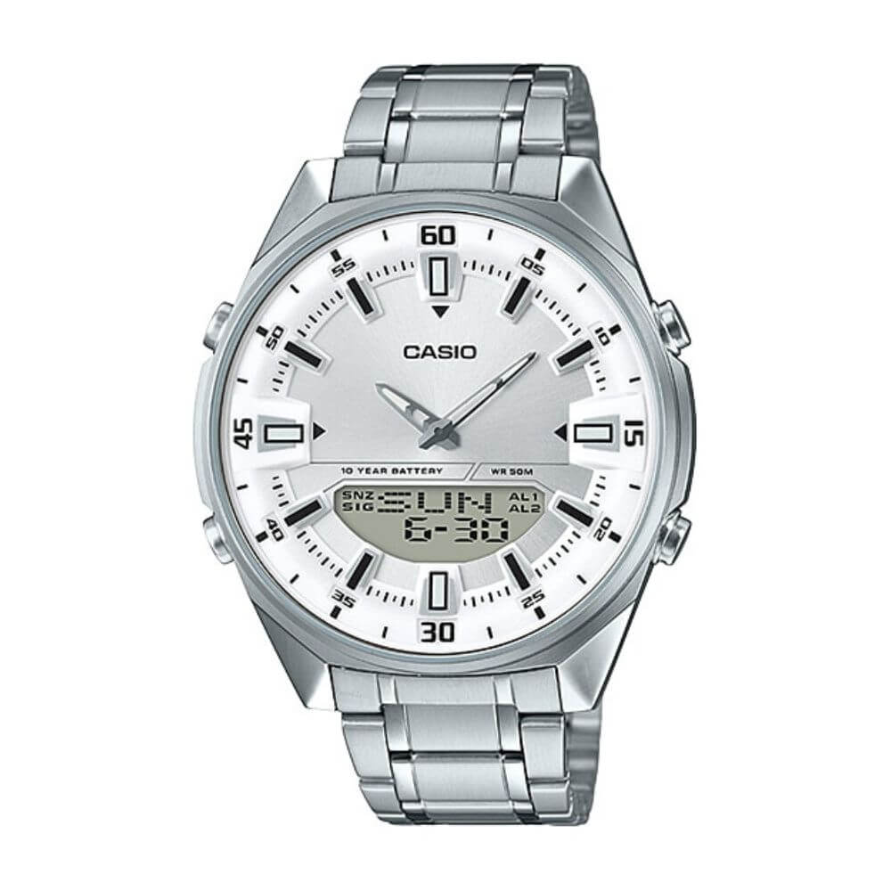 Casio Enticer Dual Time Stainless Steel Chain Watch AMW-830D-7AVDF