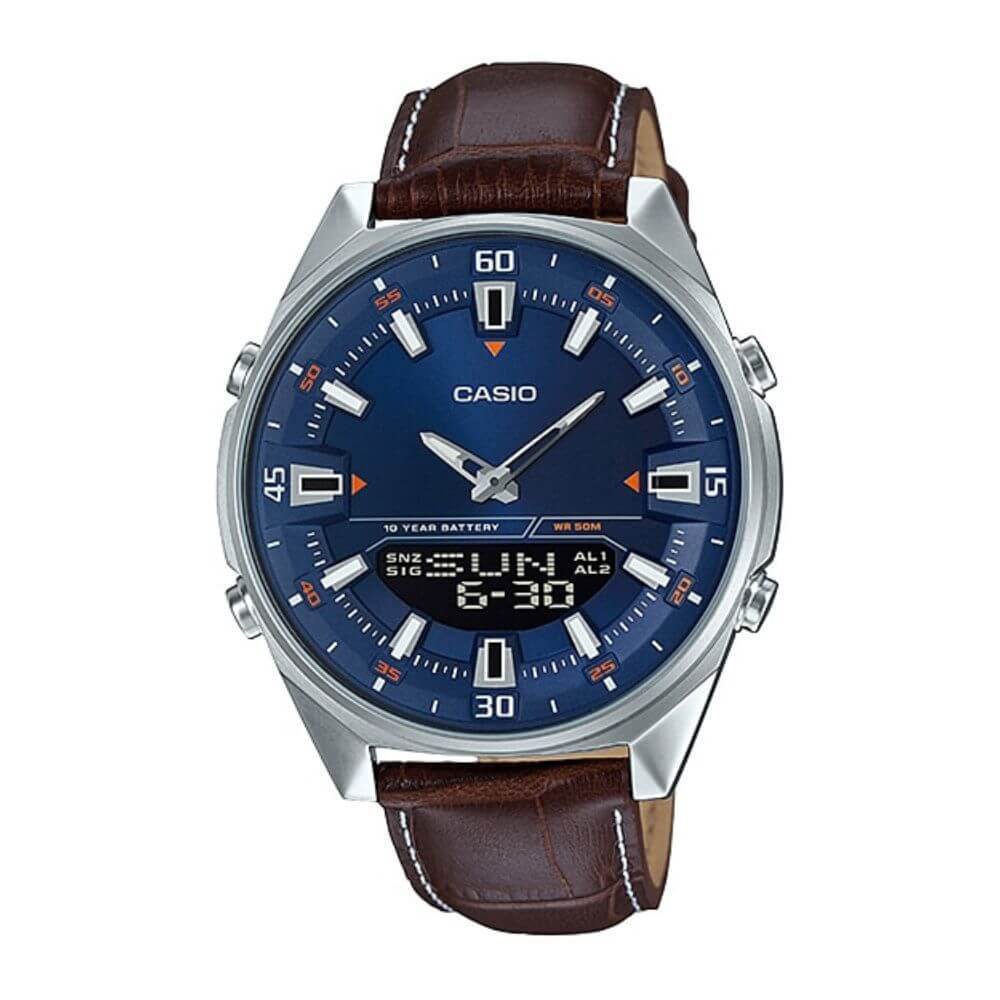 Casio Enticer Dual Time Stainless Steel Leather Belt Watch AMW-830L-2AVDF