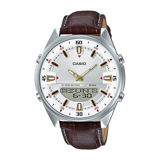 Casio Enticer Dual Time Stainless Steel Leather Belt Watch AMW-830L-7AVDF