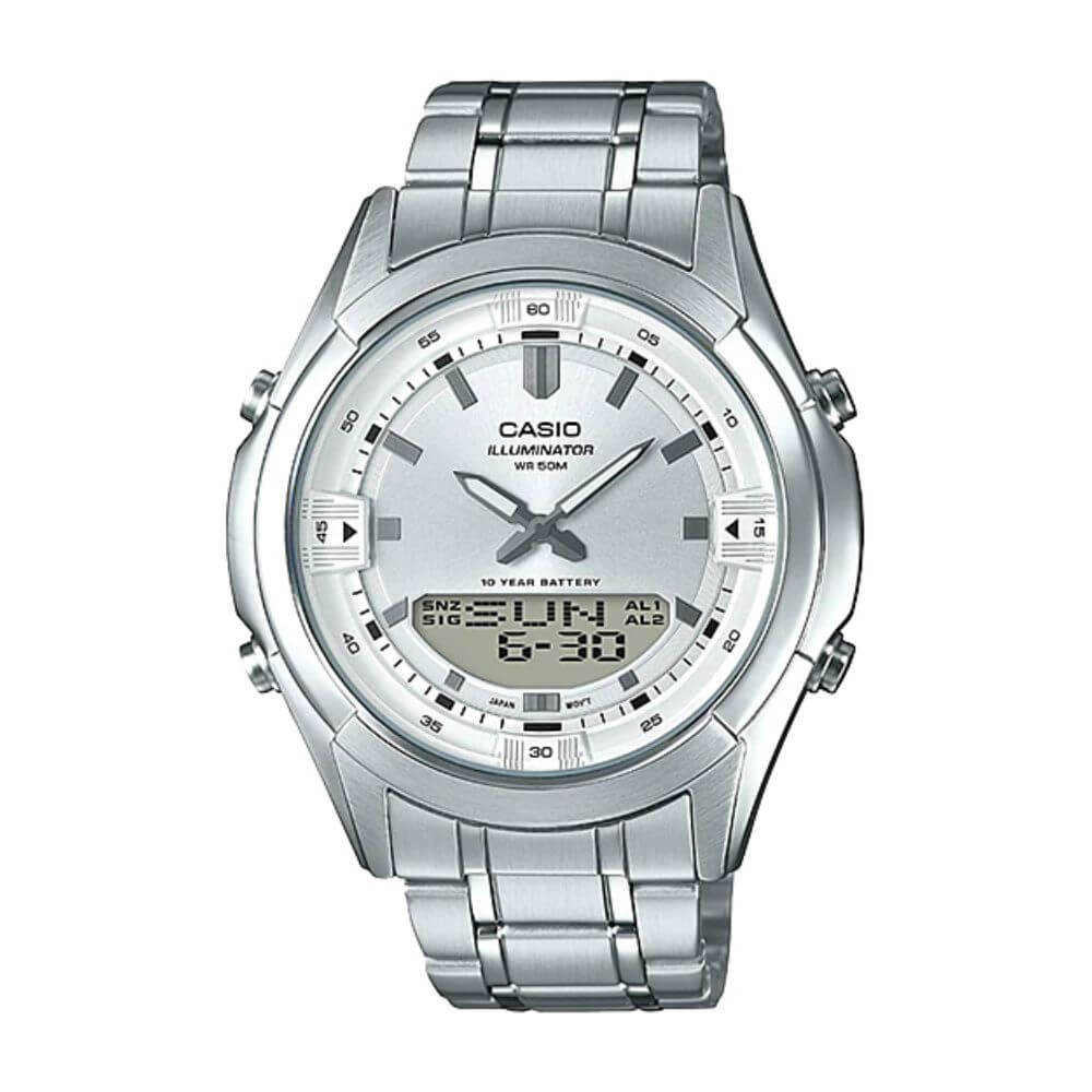Casio Enticer Dual Time Stainless Steel Chain Watch AMW-840D-7AVDF