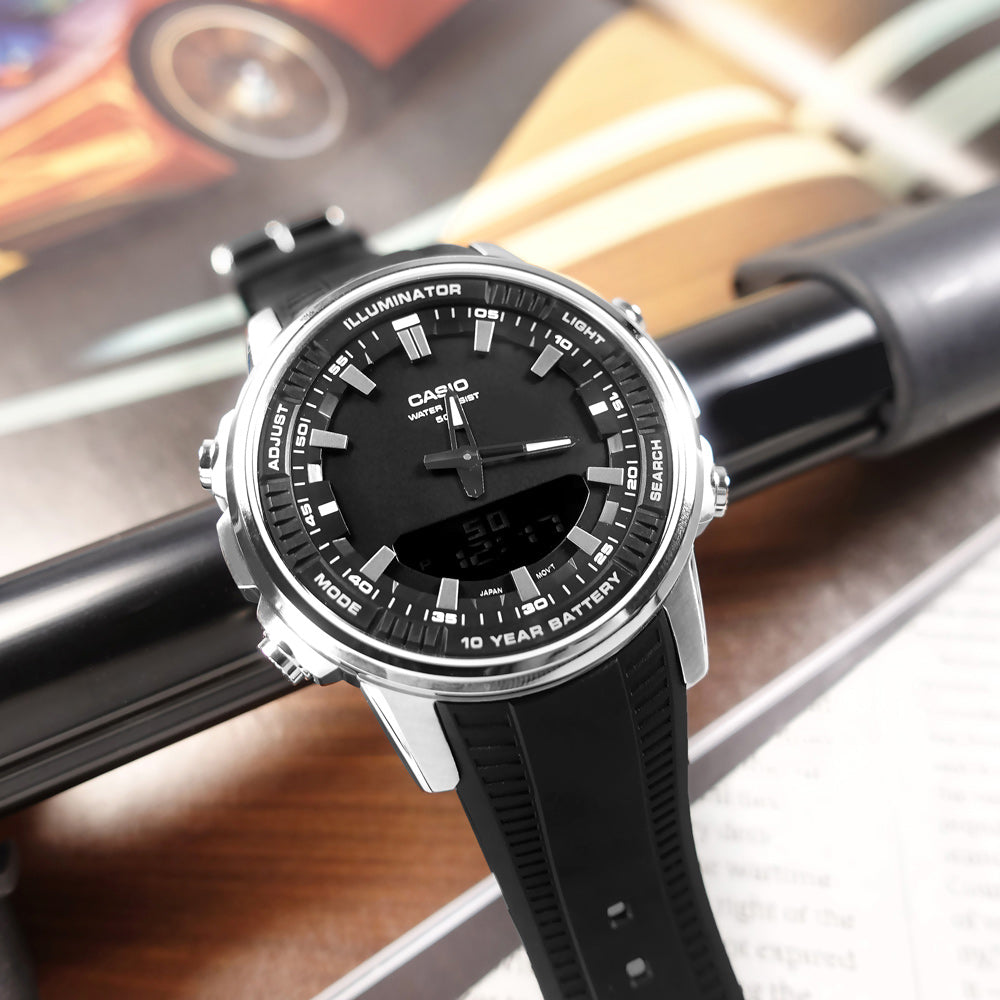 Casio Standard Illuminator Dual Time Stainless Steel Resin Belt Watch AMW-880-1AVDF