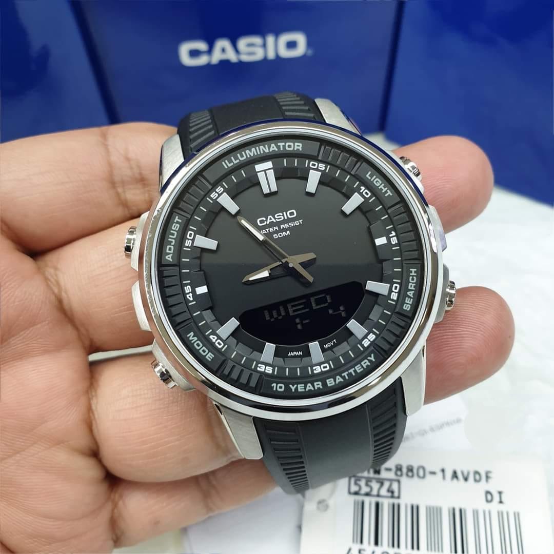 Casio Standard Illuminator Dual Time Stainless Steel Resin Belt Watch AMW-880-1AVDF