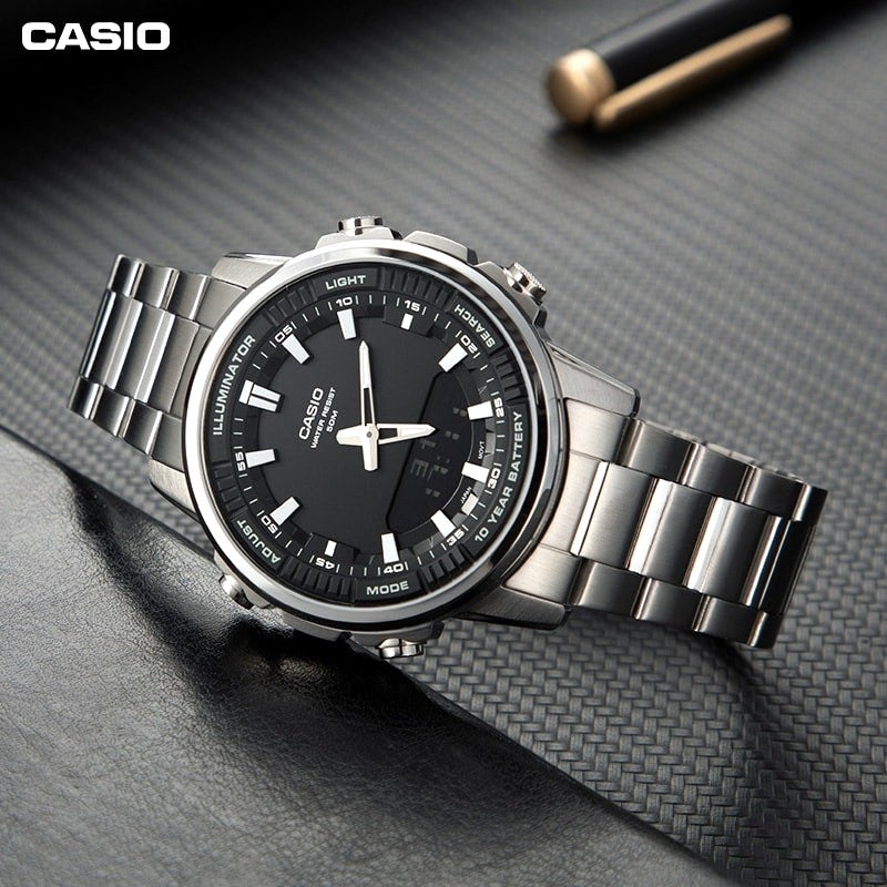 Casio Standard Illuminator Dual Time Stainless Steel Chain Watch AMW-880D-1AVDF