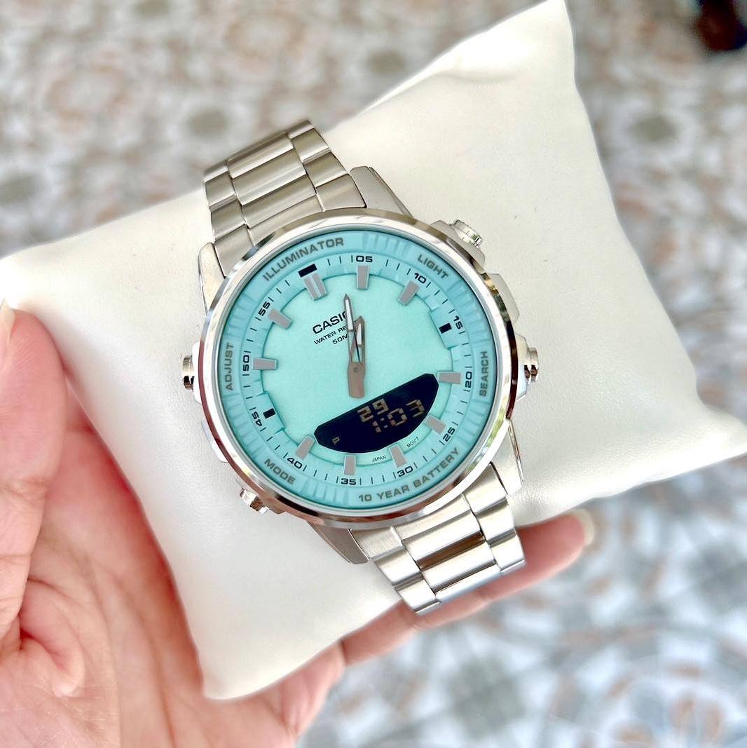 Casio Standard Illuminator Dual Time Stainless Steel Chain Watch AMW-880D-2A2VDF