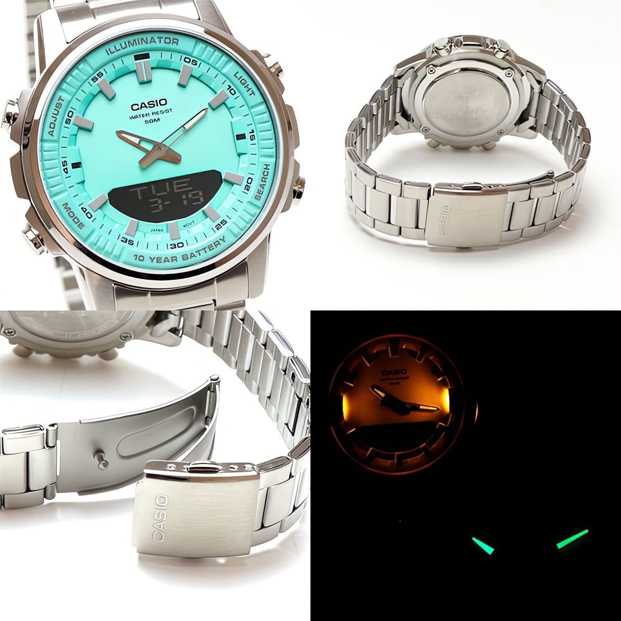 Casio Standard Illuminator Dual Time Stainless Steel Chain Watch AMW-880D-2A2VDF