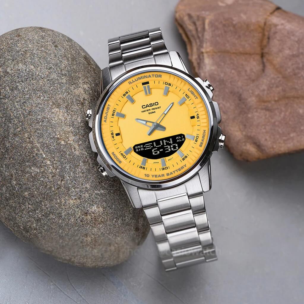 Casio Standard Illuminator Dual Time Stainless Steel Chain Watch AMW-880D-9AVDF