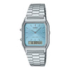 Casio Vintage Dual Time Watch for Men – AQ-230A-2A1MQYDF, Ice Blue Dial, Stainless Steel Band