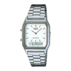 Casio Vintage Dual Time Watch - AQ-230A-7DMQ, Stainless Steel Band, white Dial