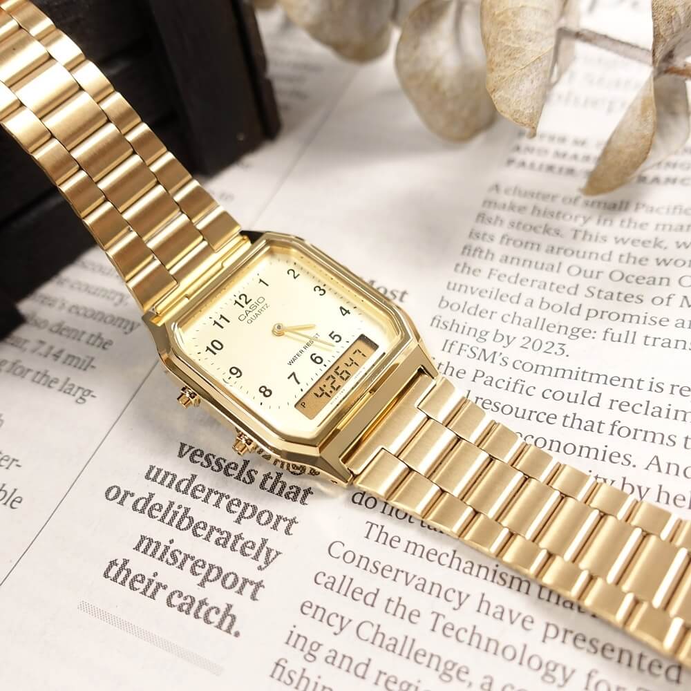 Casio Vintage Dual Time Chain Watch AQ-230GA-9BMQ