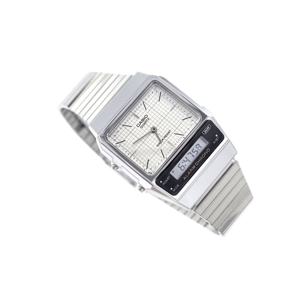 Casio Vintage Dual Time Silver Chain Watch AQ-800E-7ADF