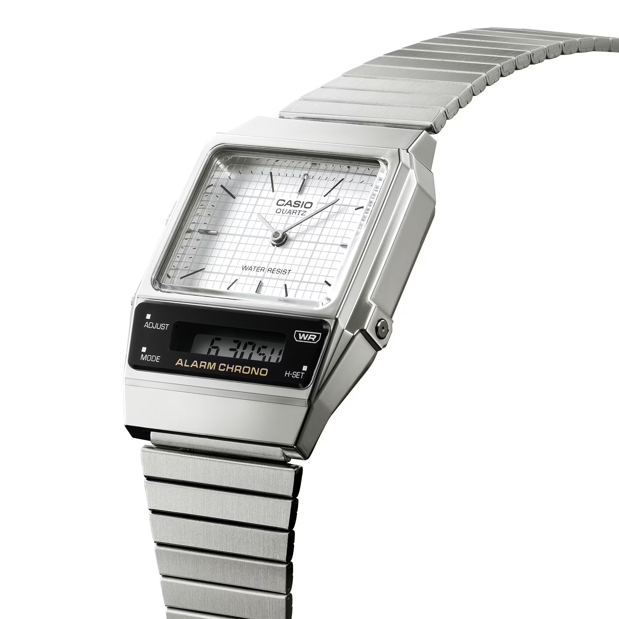 Casio Vintage Dual Time Silver Chain Watch AQ-800E-7ADF