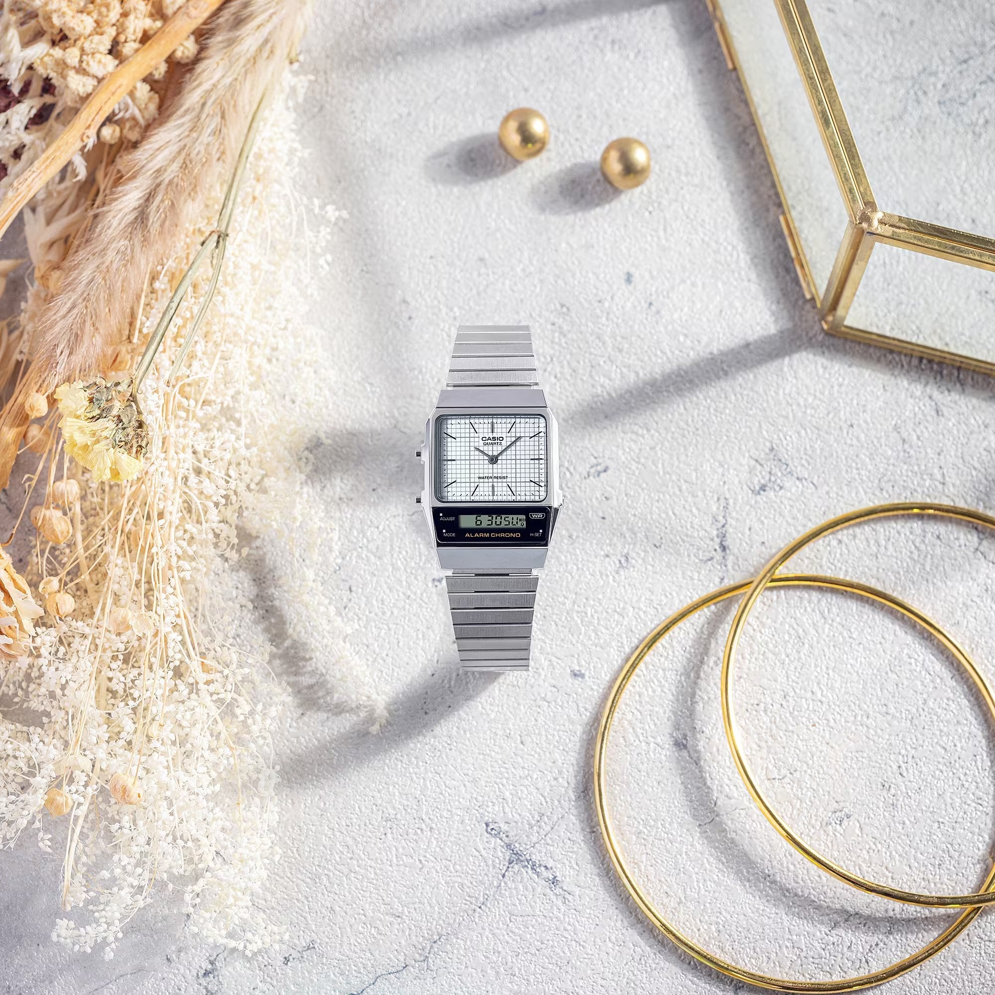 Casio Vintage Dual Time Silver Chain Watch AQ-800E-7ADF