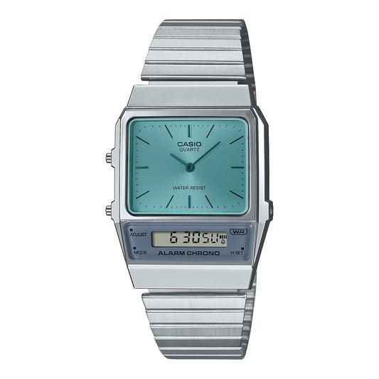 Casio Vintage Dual Time Silver Chain Watch AQ-800EC-2ADF
