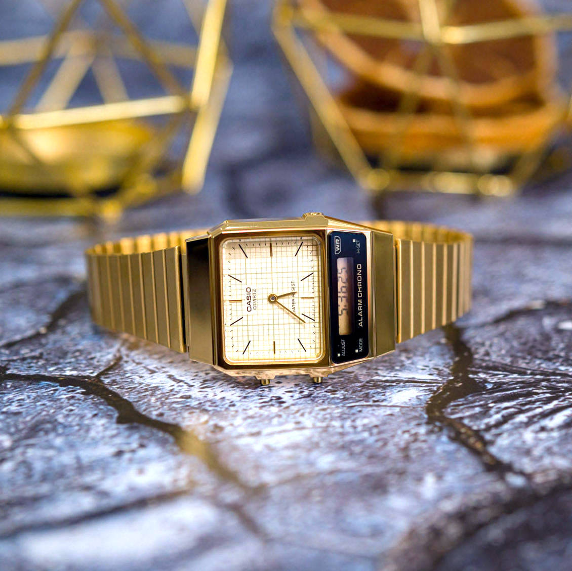 Casio Vintage Dual Time Golden Chain Watch AQ-800EG-9ADF