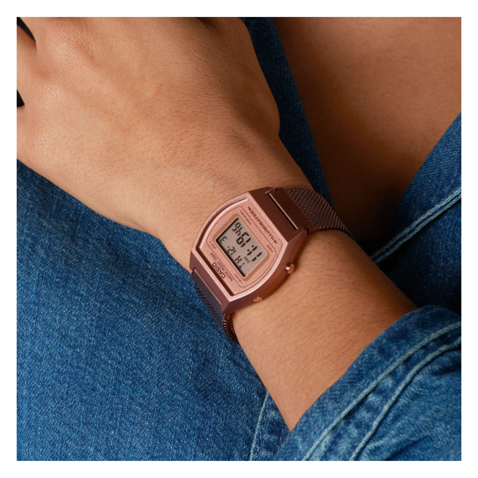 Casio Vintage Digital Rose Gold Mesh Chain Watch B640WMR-5ADF