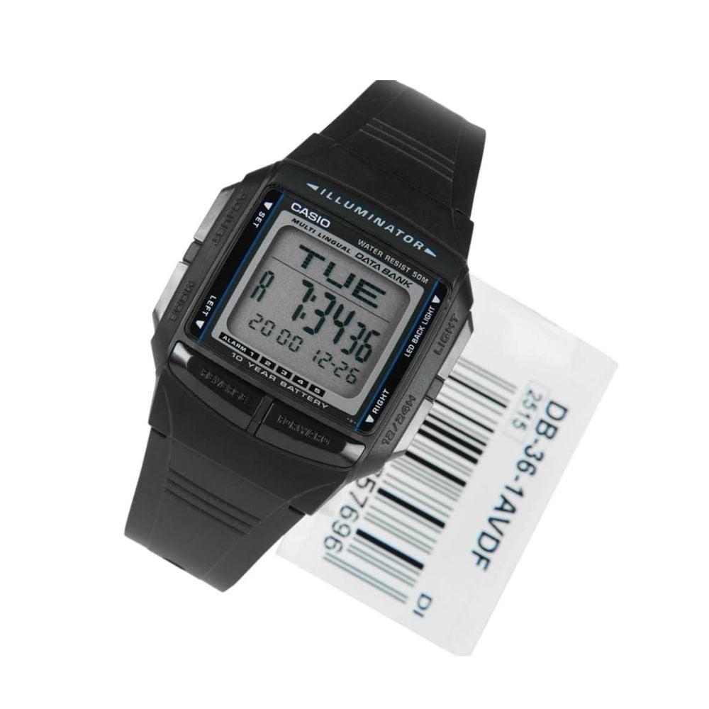 Casio Vintage Illuminator Data Bank Resin Belt Watch DB-36-1AVDF