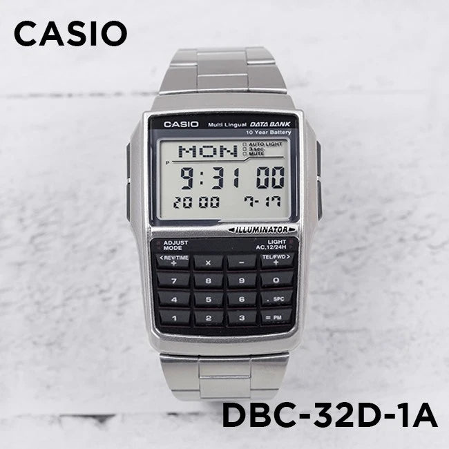 Casio Vintage Data Bank Calculator Chain Watch DBC-32D-1ADF