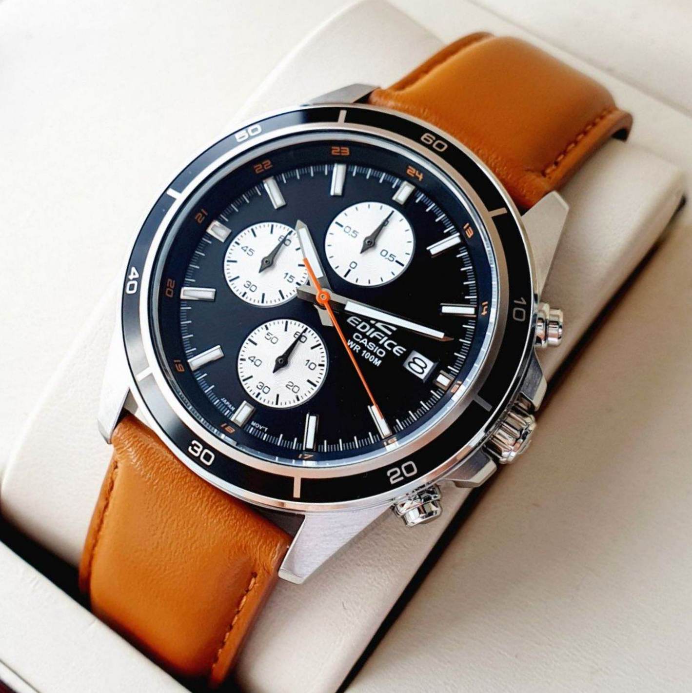 Casio Edifice Chronograph Stainless Steel Leather Belt Watch EFR-526L-1BVUDF