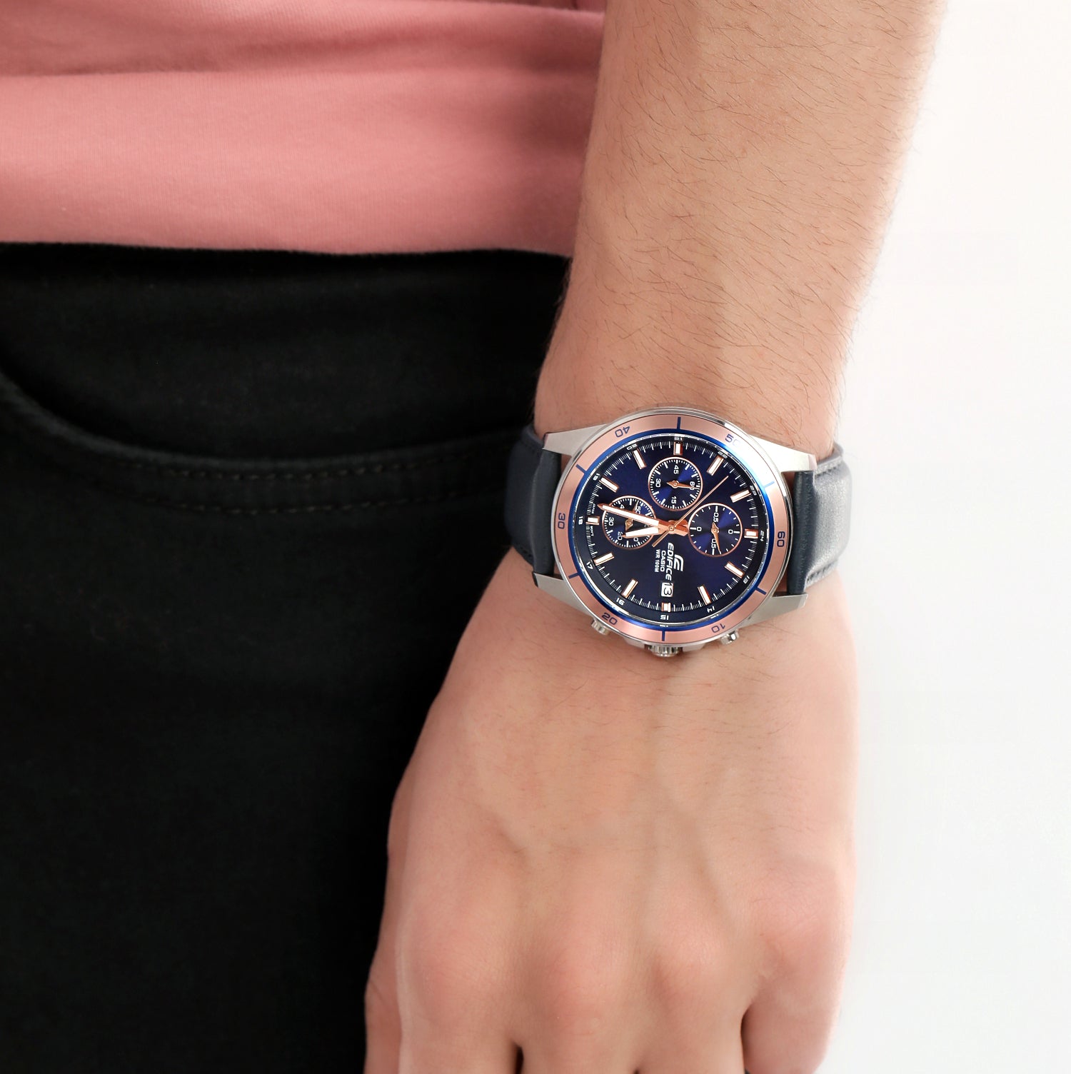 Casio Edifice Chronograph Stainless Steel Leather Belt Watch EFR-526L-2AVUDF