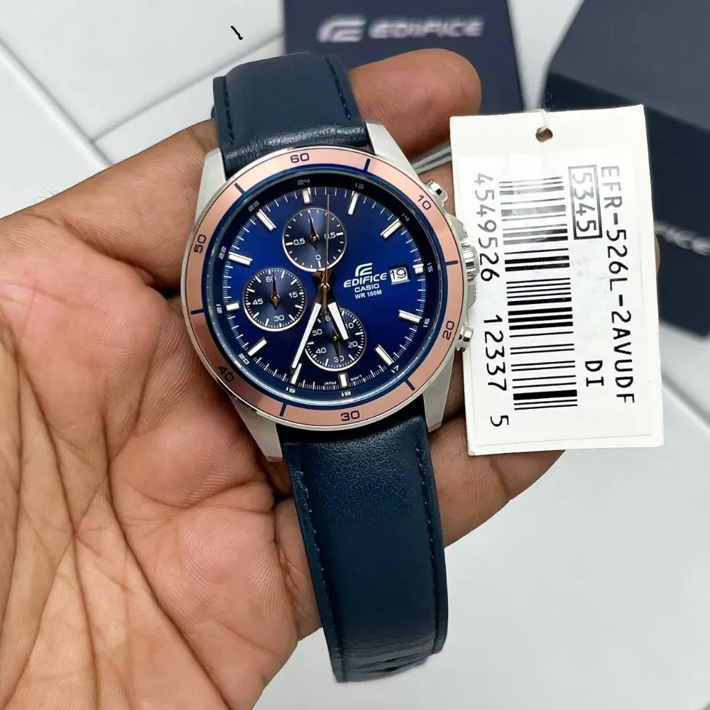 Casio Edifice Chronograph Stainless Steel Leather Belt Watch EFR-526L-2AVUDF