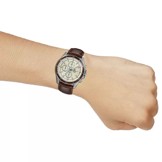 Casio Edifice Chronograph Stainless Steel Leather Belt Watch EFR-526L-7BVUDF
