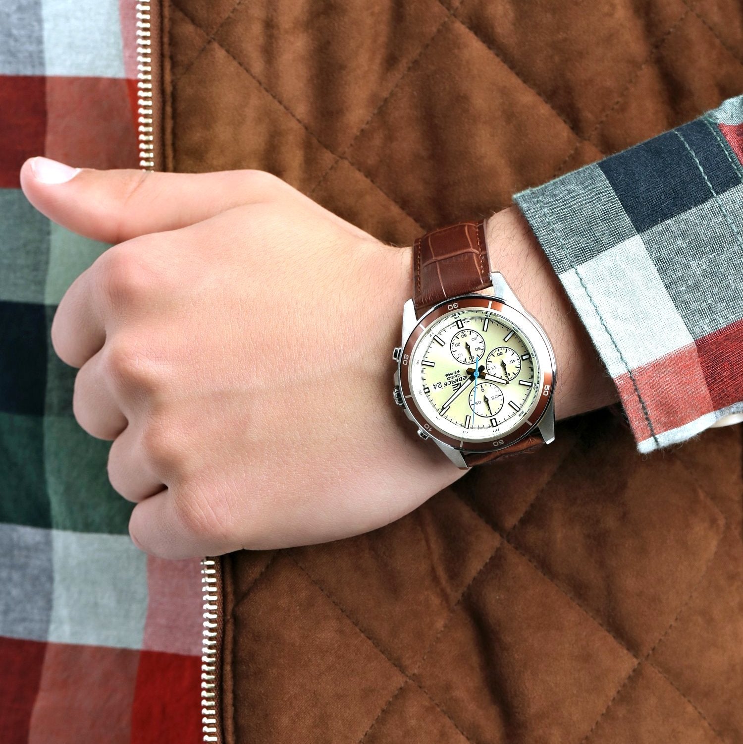 Casio Edifice Chronograph Stainless Steel Leather Belt Watch EFR-526L-7BVUDF