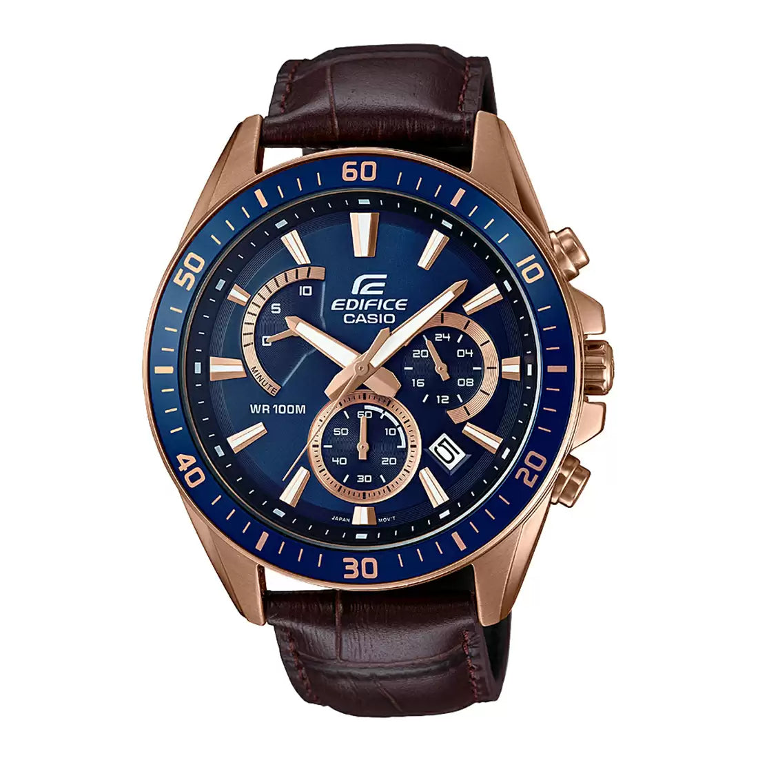 Casio Edifice Chronograph Stainless Steel Rose Gold Leather Belt Watch EFR-552GL-2AVUDF