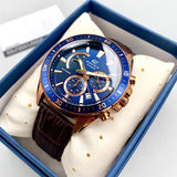 Casio Edifice Chronograph Stainless Steel Rose Gold Leather Belt Watch EFR-552GL-2AVUDF