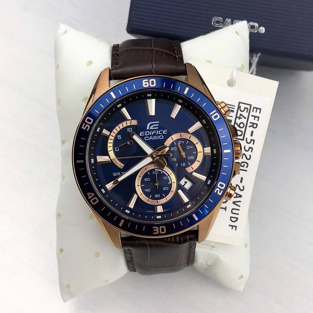 Casio Edifice Chronograph Stainless Steel Rose Gold Leather Belt Watch EFR-552GL-2AVUDF