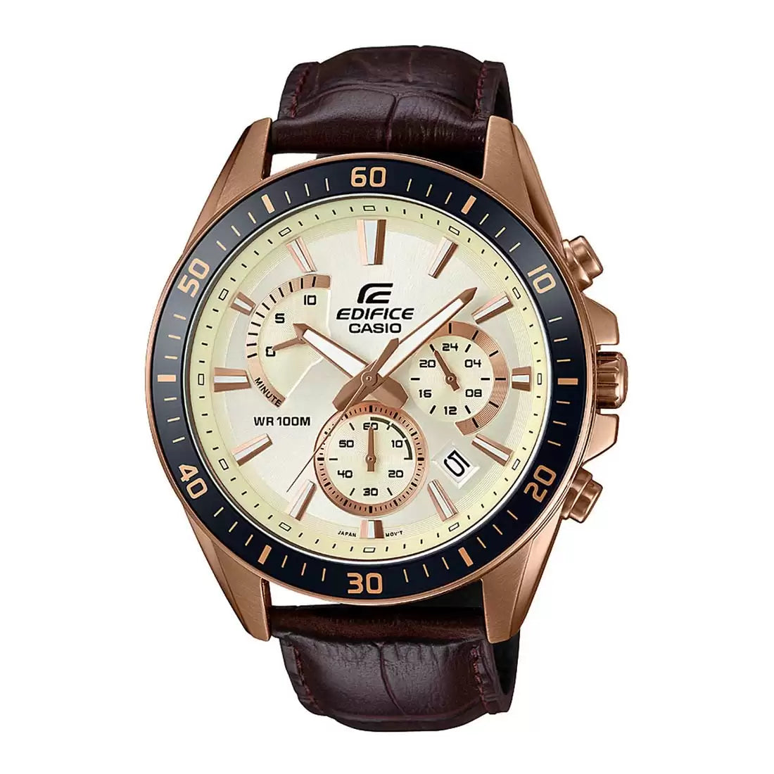 Casio Edifice Chronograph Stainless Steel Rose Gold Leather Belt Watch EFR-552GL-7AVUDF