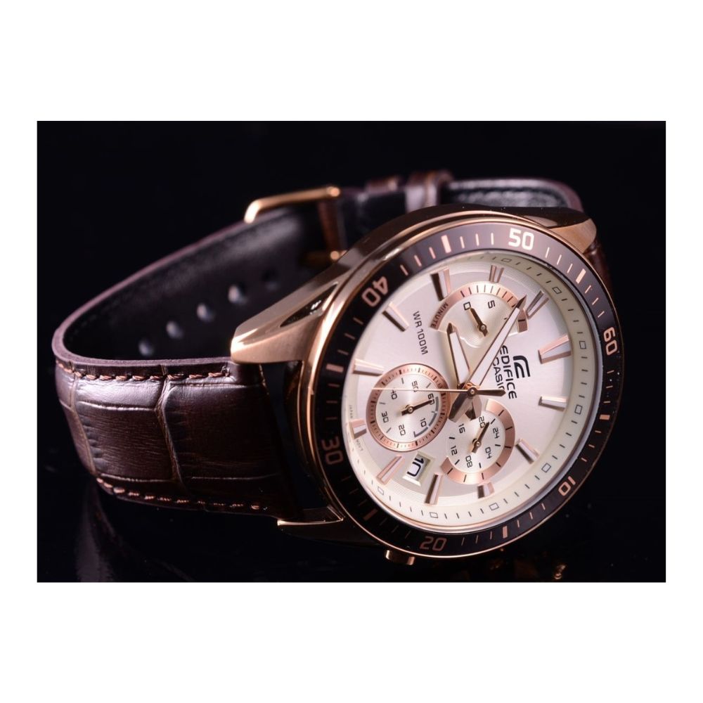 Casio Edifice Chronograph Stainless Steel Rose Gold Leather Belt Watch EFR-552GL-7AVUDF