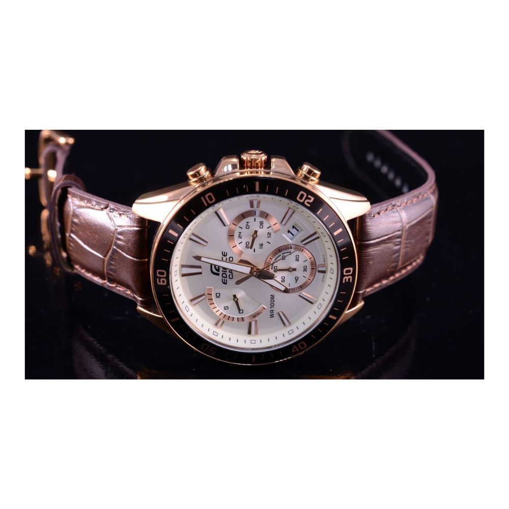 Casio Edifice Chronograph Stainless Steel Rose Gold Leather Belt Watch EFR-552GL-7AVUDF