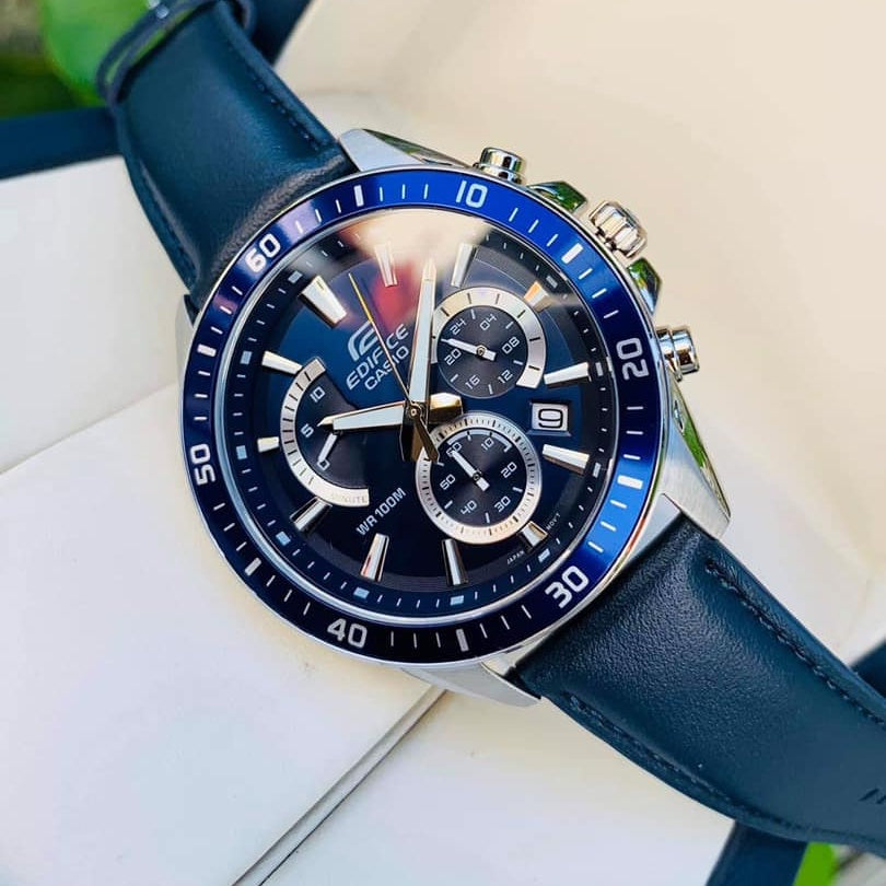 Casio Edifice Chronograph Stainless Steel Leather Belt Watch EFR-552L-2AVUDF