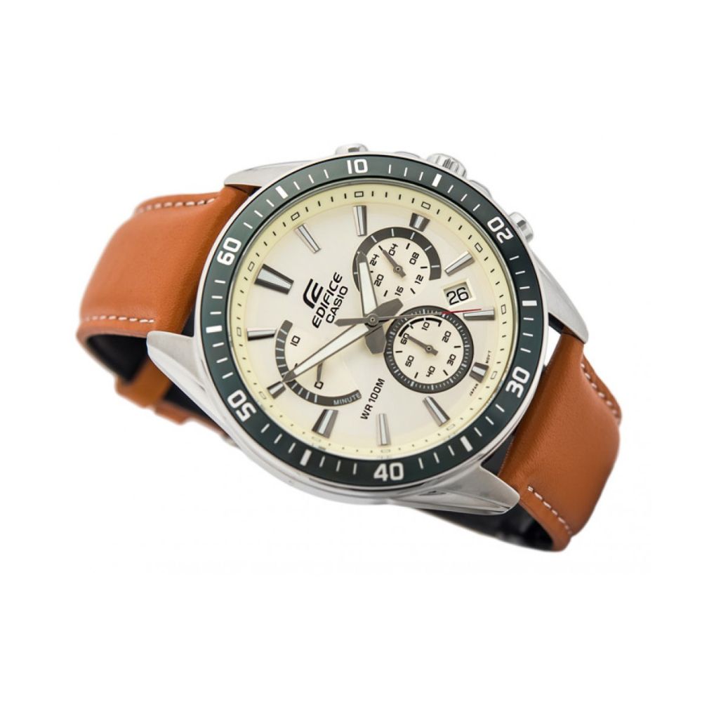 Casio Edifice Chronograph Stainless Steel Leather Belt Watch EFR-552L-7AVUDF