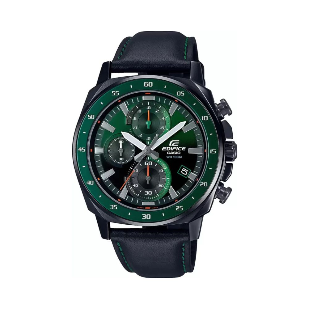Casio Edifice Chronograph Stainless Steel Black Leather Belt Watch EFV-600CL-3AVUDF