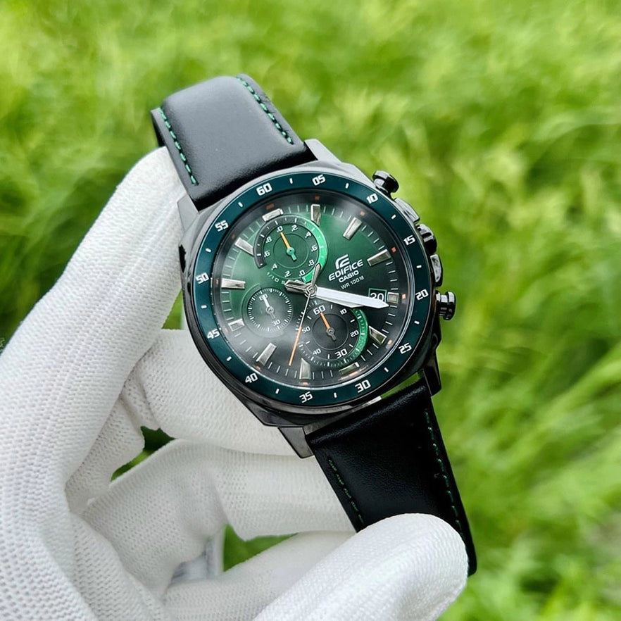 Casio Edifice Chronograph Stainless Steel Black Leather Belt Watch EFV-600CL-3AVUDF