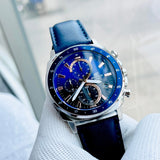 Casio Edifice Chronograph Stainless Steel Silver Leather Belt Watch EFV-600L-2AVUDF