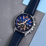 Casio Edifice Chronograph Stainless Steel Silver Leather Belt Watch EFV-600L-2AVUDF