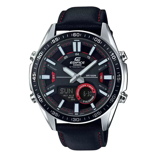 Casio Edifice Analog Digital Stainless Steel Silver Leather Belt Watch EFV-C100L-1AVDF