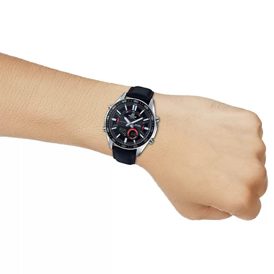 Casio Edifice Analog Digital Stainless Steel Silver Leather Belt Watch EFV-C100L-1AVDF