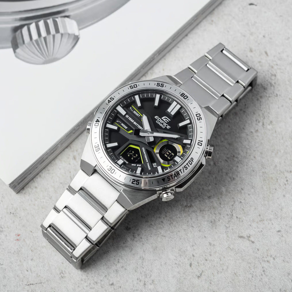 Casio Edifice Analog Digital Stainless Steel Silver Chain Watch EFV-C110D-1A3VDF