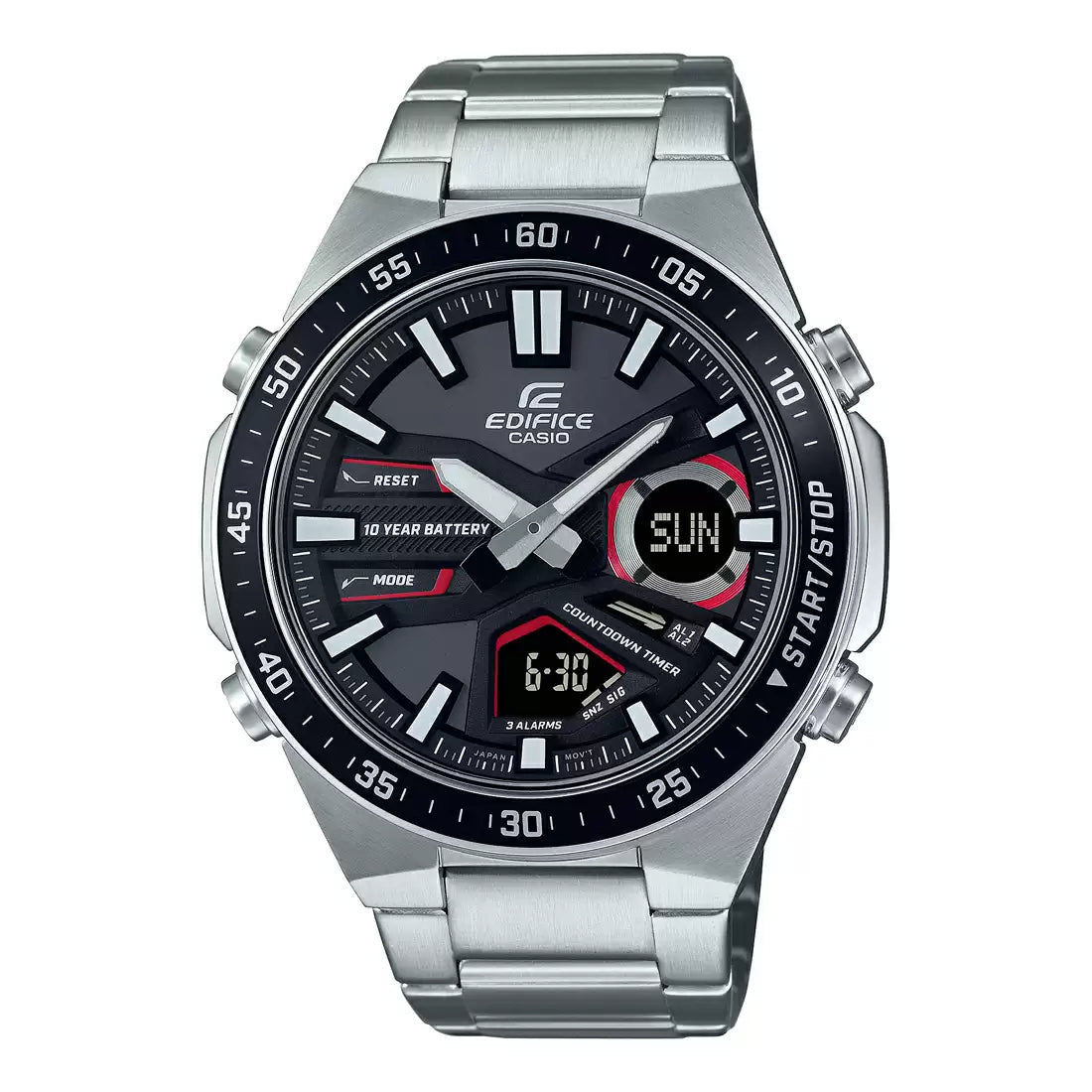 Casio Edifice Analog Digital Stainless Steel Silver Chain Watch EFV-C110D-1A4VDF