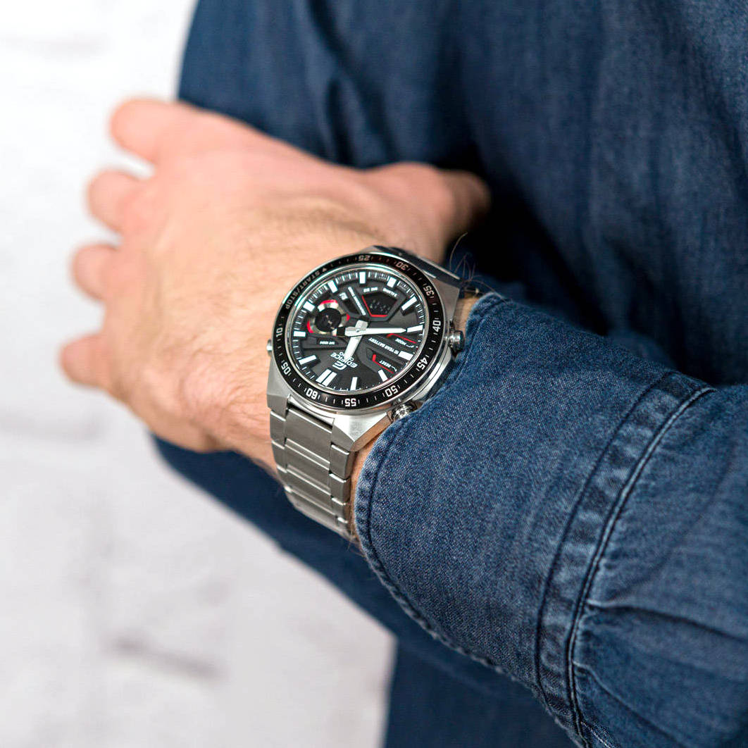 Casio Edifice Analog Digital Stainless Steel Silver Chain Watch EFV-C110D-1A4VDF